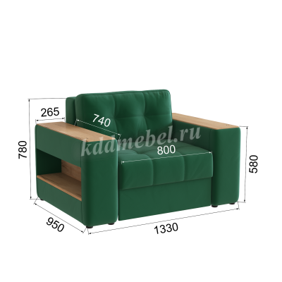 Кресло-кровать Доро (Изумруд/Дуб канадский)