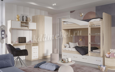 Стол Буратино с ящиками (Дуб сонома/Белый)