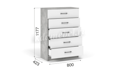 Комод Чикаго 5 ящ (Ателье светлый/Белый)