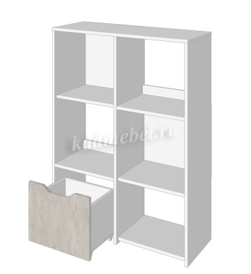 Стеллаж Мико МС2С 2 секции (Белый/Белый глянец/Бетон)