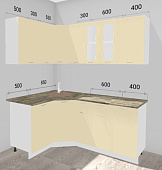 Кухня угловая Ксения 1,35*2,00 МДФ Белый (Ваниль глянец/Столешница Олвуд)