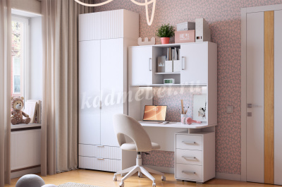 Стол компьютерный Лайт-2 с надстройкой (Белый)