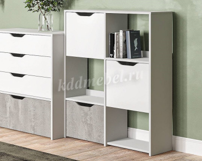 Стеллаж Мико МС2С 2 секции (Белый/Белый глянец/Бетон)