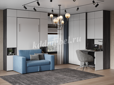 Секретер-рабочий стол с надстройкой (Черный ясень/Перламутр)